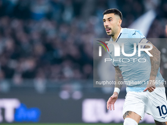 Mattia Zaccagni of SS Lazio celebrates after scoring second goal during the Serie A Enilive match between SS Lazio and Cagliari Calcio at St...