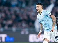 Mattia Zaccagni of SS Lazio celebrates after scoring second goal during the Serie A Enilive match between SS Lazio and Cagliari Calcio at St...