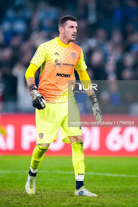 Simone Scuffet of Cagliari Calcio looks on during the Serie A Enilive match between SS Lazio and Cagliari Calcio at Stadio Olimpico on Novem...