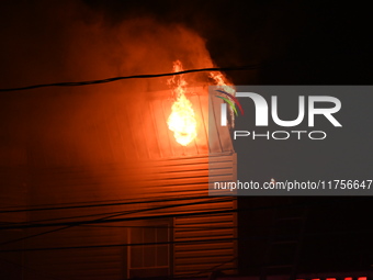 Flames erupt from multiple stores on John F. Kennedy Boulevard and reach 4-alarms as firefighters continue to battle numerous fires around t...