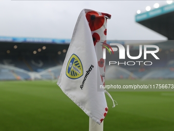 Remembrance corner flags are at Elland Road before the Sky Bet Championship match between Leeds United and Queens Park Rangers in Leeds, Uni...