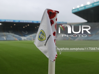 Remembrance corner flags are at Elland Road before the Sky Bet Championship match between Leeds United and Queens Park Rangers in Leeds, Uni...