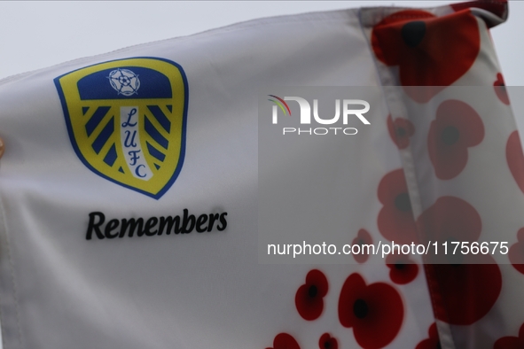 Remembrance corner flags are at Elland Road before the Sky Bet Championship match between Leeds United and Queens Park Rangers in Leeds, Uni...