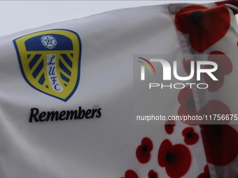 Remembrance corner flags are at Elland Road before the Sky Bet Championship match between Leeds United and Queens Park Rangers in Leeds, Uni...