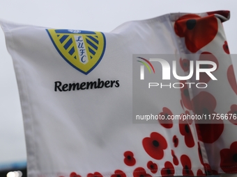 Remembrance corner flags are at Elland Road before the Sky Bet Championship match between Leeds United and Queens Park Rangers in Leeds, Uni...