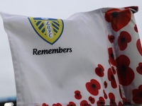 Remembrance corner flags are at Elland Road before the Sky Bet Championship match between Leeds United and Queens Park Rangers in Leeds, Uni...