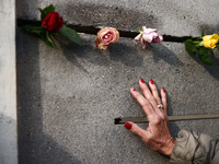 Flowers at Berlin Wall Memorial after the commemoration ceremony marking the 35th anniversary of the fall of the Berlin Wall. Berlin, German...