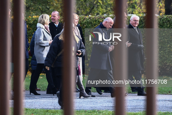 German President Frank-Walter Steinmeier, Berlin mayor Kai Wegner and pastor Thomas Jeutner attend the commemoration ceremony at Berlin Wall...