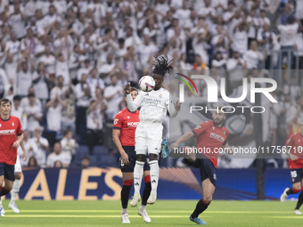 Eduardo Camavinga of Real Madrid is in action during the La Liga 2024/25 match between Real Madrid and Osasuna at Santiago Bernabeu Stadium...