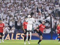 Eduardo Camavinga of Real Madrid is in action during the La Liga 2024/25 match between Real Madrid and Osasuna at Santiago Bernabeu Stadium...