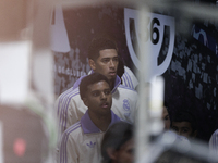 Jude Bellingham of Real Madrid and Rodrygo Goes of Real Madrid are in the locker room tunnel during the La Liga 2024/25 match between Real M...