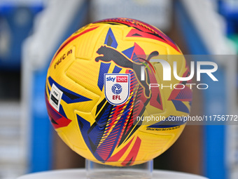 The match ball displays winter colors that match the Sky logo during the Sky Bet League 1 match between Peterborough and Cambridge United at...