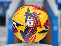 The match ball displays winter colors that match the Sky logo during the Sky Bet League 1 match between Peterborough and Cambridge United at...