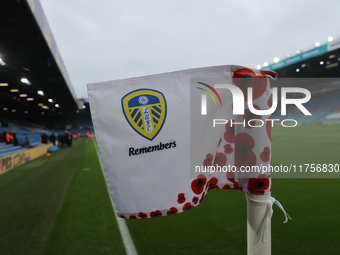 Remembrance corner flags are at Elland Road before the Sky Bet Championship match between Leeds United and Queens Park Rangers in Leeds, Uni...