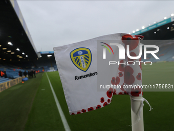 Remembrance corner flags are at Elland Road before the Sky Bet Championship match between Leeds United and Queens Park Rangers in Leeds, Uni...