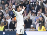 Jude Bellingham of Real Madrid celebrates a goal during the La Liga 2024/25 match between Real Madrid and Osasuna at Santiago Bernabeu Stadi...