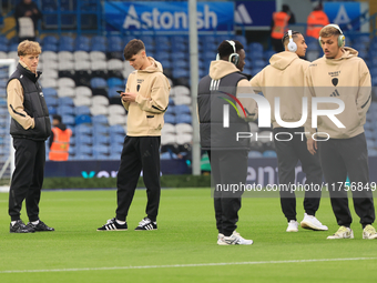 Sam Chambers (Leeds United) walks the pitch with Charlie Crew (Leeds United) before the Sky Bet Championship match between Leeds United and...