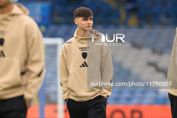 Charlie Crew (Leeds United) before the Sky Bet Championship match between Leeds United and Queens Park Rangers at Elland Road in Leeds, Unit...