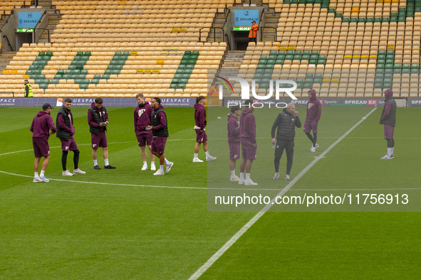 Bristol City players inspect the pitch prior to the Sky Bet Championship match between Norwich City and Bristol City at Carrow Road in Norwi...