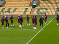 Bristol City players inspect the pitch prior to the Sky Bet Championship match between Norwich City and Bristol City at Carrow Road in Norwi...