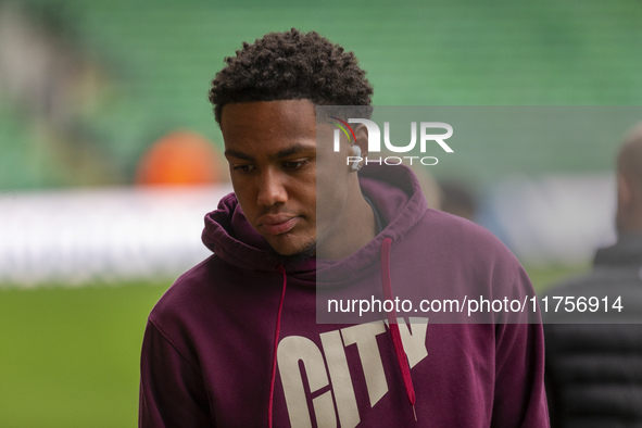 Fally Mayulu of Bristol City arrives before the Sky Bet Championship match between Norwich City and Bristol City at Carrow Road in Norwich,...