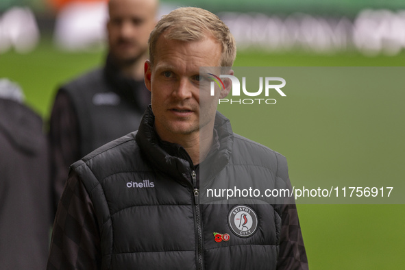 Bristol City Manager, Liam Manning, arrives before the Sky Bet Championship match between Norwich City and Bristol City at Carrow Road in No...