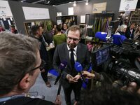 France's Minister for the Economy, Finance and Industry, Antoine Armand, speaks with the press as he attends the ''Made in France'' (MIF Exp...