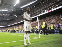 Vinicius Jr of Real Madrid celebrates a goal during the La Liga 2024/25 match between Real Madrid and Osasuna at Santiago Bernabeu Stadium i...