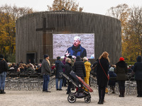 Solidarnosc movement co-founder Bogdan Borusewicz speaks in the Chapel of Reconciliation during the commemoration ceremony marking the 35th...