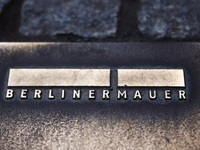 A plaque at Berlin Wall Memorial during  the commemoration ceremony marking the 35th anniversary of the fall of the Berlin Wall. Berlin, Ger...