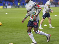 Jay Matete #28 of Bolton Wanderers F.C. warms up during the Sky Bet League 1 match between Stockport County and Bolton Wanderers at the Edge...