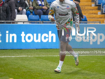 Victor Adeboyejo #9 of Bolton Wanderers F.C. warms up during the Sky Bet League 1 match between Stockport County and Bolton Wanderers at the...