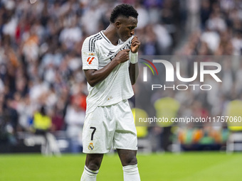 Vinicius Junior of Real Madrid CF celebrates his goal during the La Liga EA Sports 2024/25 football match between Real Madrid CF and CA Osas...