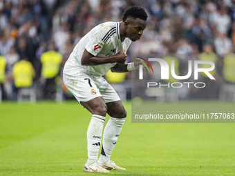 Vinicius Junior of Real Madrid CF celebrates his goal during the La Liga EA Sports 2024/25 football match between Real Madrid CF and CA Osas...