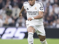 Kylian Mbappe of Real Madrid plays during the La Liga 2024/25 match between Real Madrid and Osasuna at Santiago Bernabeu Stadium in Madrid,...