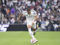 Kylian Mbappe of Real Madrid plays during the La Liga 2024/25 match between Real Madrid and Osasuna at Santiago Bernabeu Stadium in Madrid,...