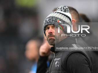 Derby manager Paul Warne looks on during the Sky Bet Championship match between Derby County and Plymouth Argyle at Pride Park in Derby, Eng...