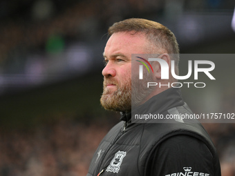 Wayne Rooney manages Plymouth Argyle during the Sky Bet Championship match between Derby County and Plymouth Argyle at Pride Park in Derby,...