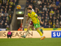 Emiliano Marcondes of Norwich City misses a header on goal during the Sky Bet Championship match between Norwich City and Bristol City at Ca...