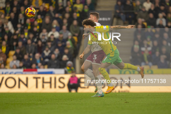 Emiliano Marcondes of Norwich City misses a header on goal during the Sky Bet Championship match between Norwich City and Bristol City at Ca...