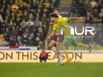 Emiliano Marcondes of Norwich City misses a header on goal during the Sky Bet Championship match between Norwich City and Bristol City at Ca...