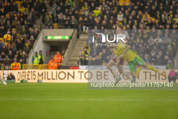 Emiliano Marcondes of Norwich City misses a header on goal during the Sky Bet Championship match between Norwich City and Bristol City at Ca...