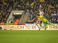 Emiliano Marcondes of Norwich City misses a header on goal during the Sky Bet Championship match between Norwich City and Bristol City at Ca...