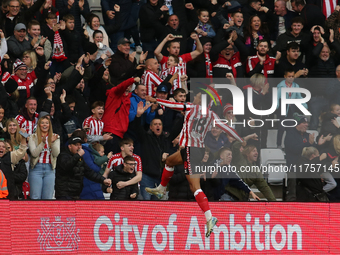 Wilson Isidor celebrates Sunderland's first goal during the Sky Bet Championship match between Sunderland and Coventry City at the Stadium O...