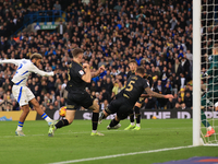 Jayden Bogle of Leeds United scores his team's first goal during the Sky Bet Championship match between Leeds United and Queens Park Rangers...