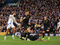 Jayden Bogle of Leeds United scores his team's first goal during the Sky Bet Championship match between Leeds United and Queens Park Rangers...