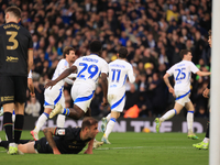 Jayden Bogle of Leeds United scores his team's first goal during the Sky Bet Championship match between Leeds United and Queens Park Rangers...