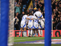 Jayden Bogle of Leeds United scores his team's first goal during the Sky Bet Championship match between Leeds United and Queens Park Rangers...