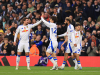 Jayden Bogle of Leeds United scores his team's first goal during the Sky Bet Championship match between Leeds United and Queens Park Rangers...