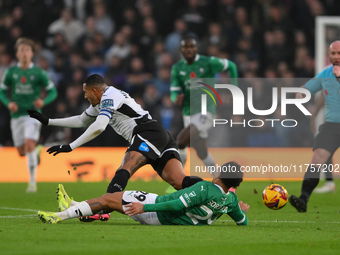 Matthew Sorinola of Plymouth Argyle fouls Nathaniel Mendez-Laing of Derby County during the Sky Bet Championship match between Derby County...